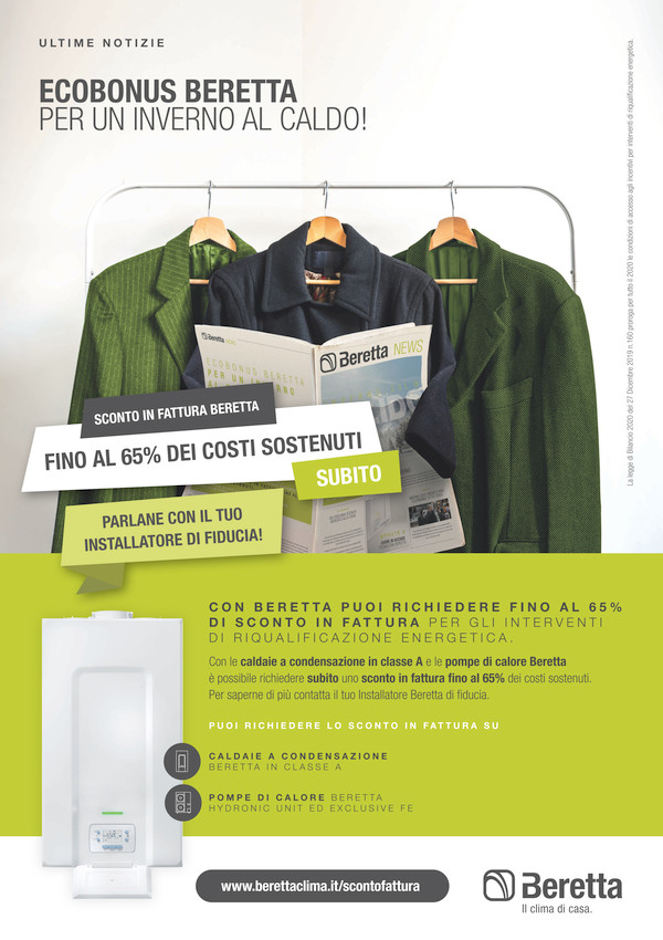 Beretta Ecobonus. Sconto in fattura fino al 65% acquistando caldaie Beretta a condensazione in classe A presso la Termoidraulica Coico
