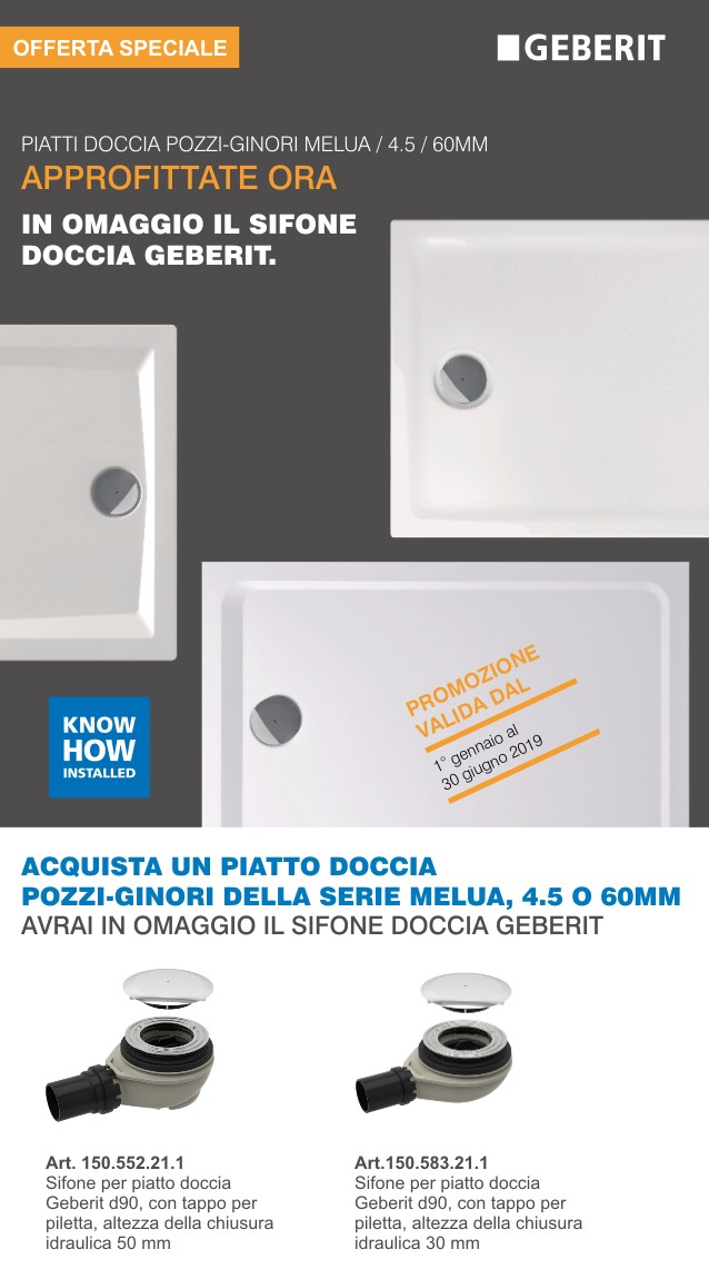 Promozione Geberit piatti doccia Pozzi-Ginori serie Melua 4.5 e 60MM