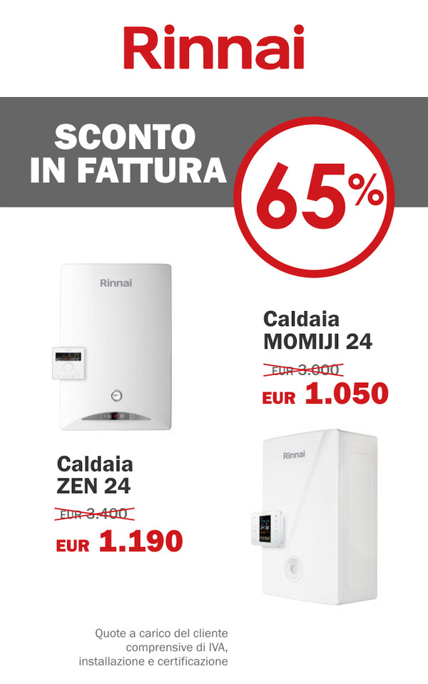 Rinnai Ecobonus, sconto in fattura del 65% acquistando le caldaie a condensazione classe A Momiji e Zen presso la Termoidraulica Coico di Roma, accessori, certificazione e installazione gratuita entro il GRA