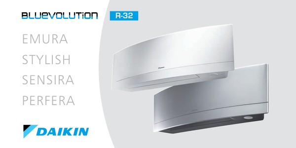 Condizionatori d'aria Daikin Bluevolution R-32 Stylish, Emura, Sensira e Perfera, refrigerante ecologico ad altissimo rendimento energetico finno alla classe A+++