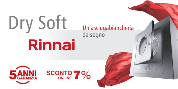 Asciugabiancheria Rinnai Dry Soft 6 in offerta, asciugatrice a gas con sconto online del 7% e 5 anni di garanzia